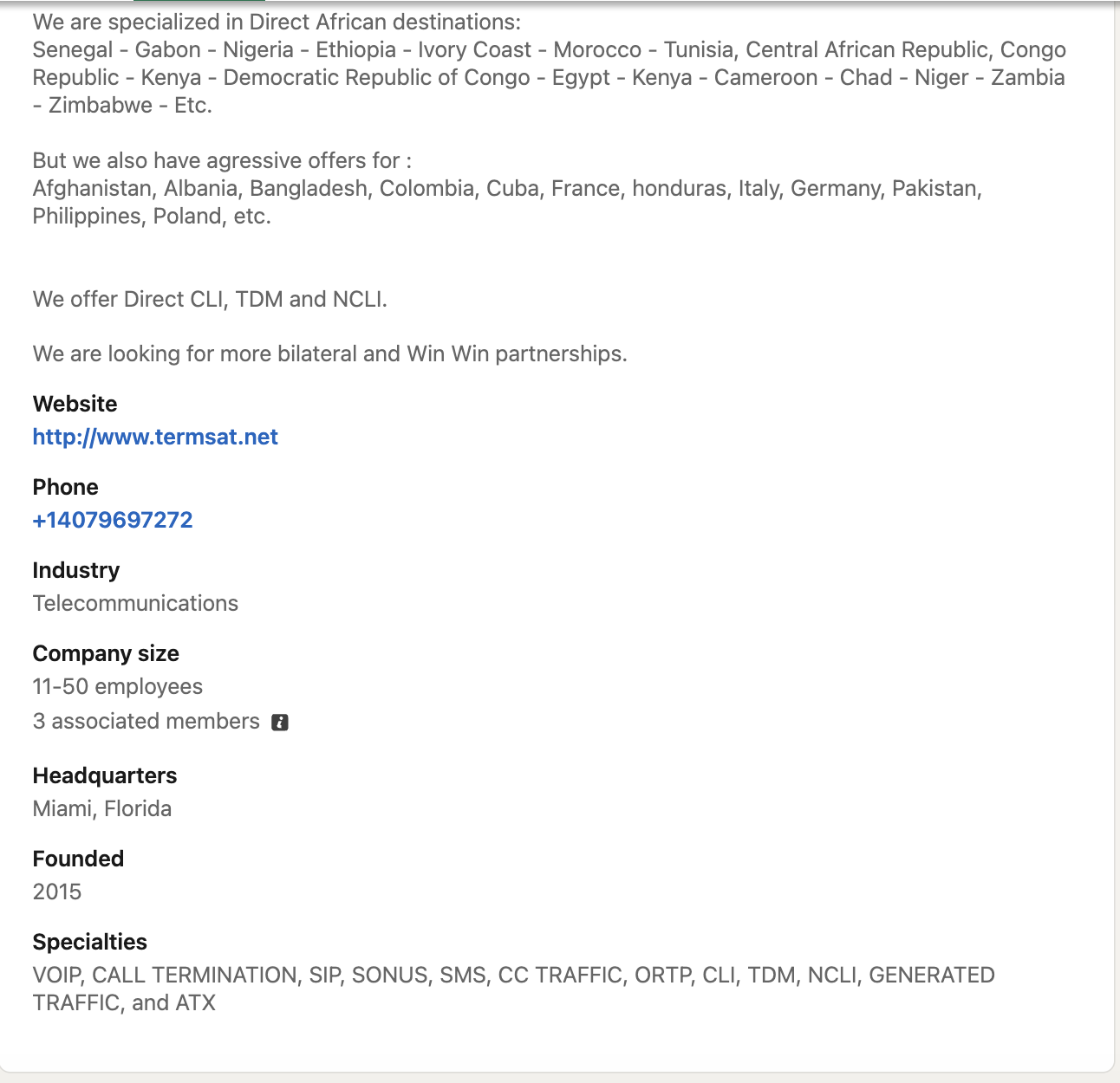 Termsat business details